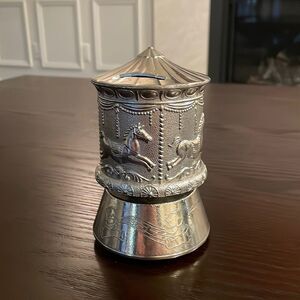 Antique Silver Plated Carousel Carillon / Coin Bank Merry-Go-Round - Music box